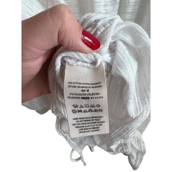 Free People White Ruffle Hem Peasant Top With Puff Sleeves Women's Size M - Picture 4 of 5